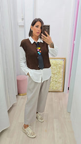 CAMICIA+GILET+CRAVATTA  MARRONE
